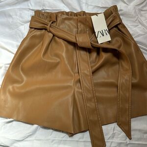 Zara NWT vegan leather camel shorts